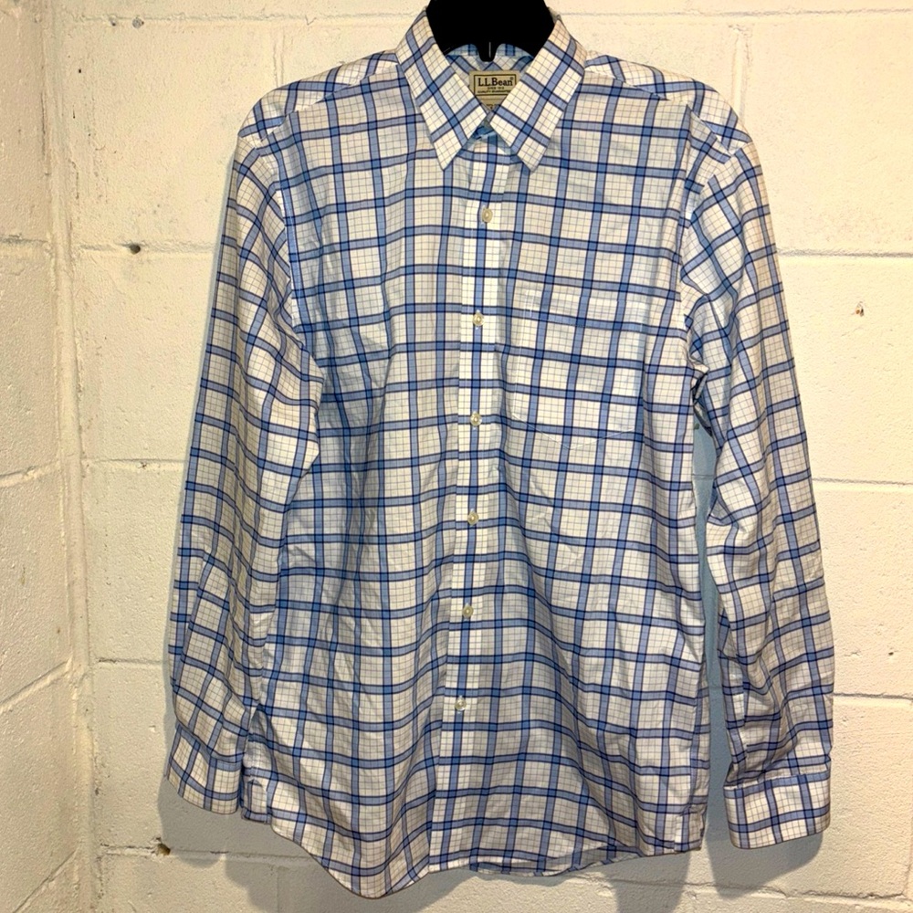 LL Bean men’s blue plaid button downn shirt size s